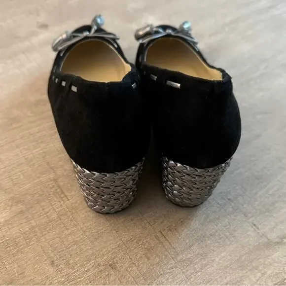Ralph Lauren Cambree Suede Metallic Espadrilles Wedges Black Size 6.5 - Picture 3 of 6